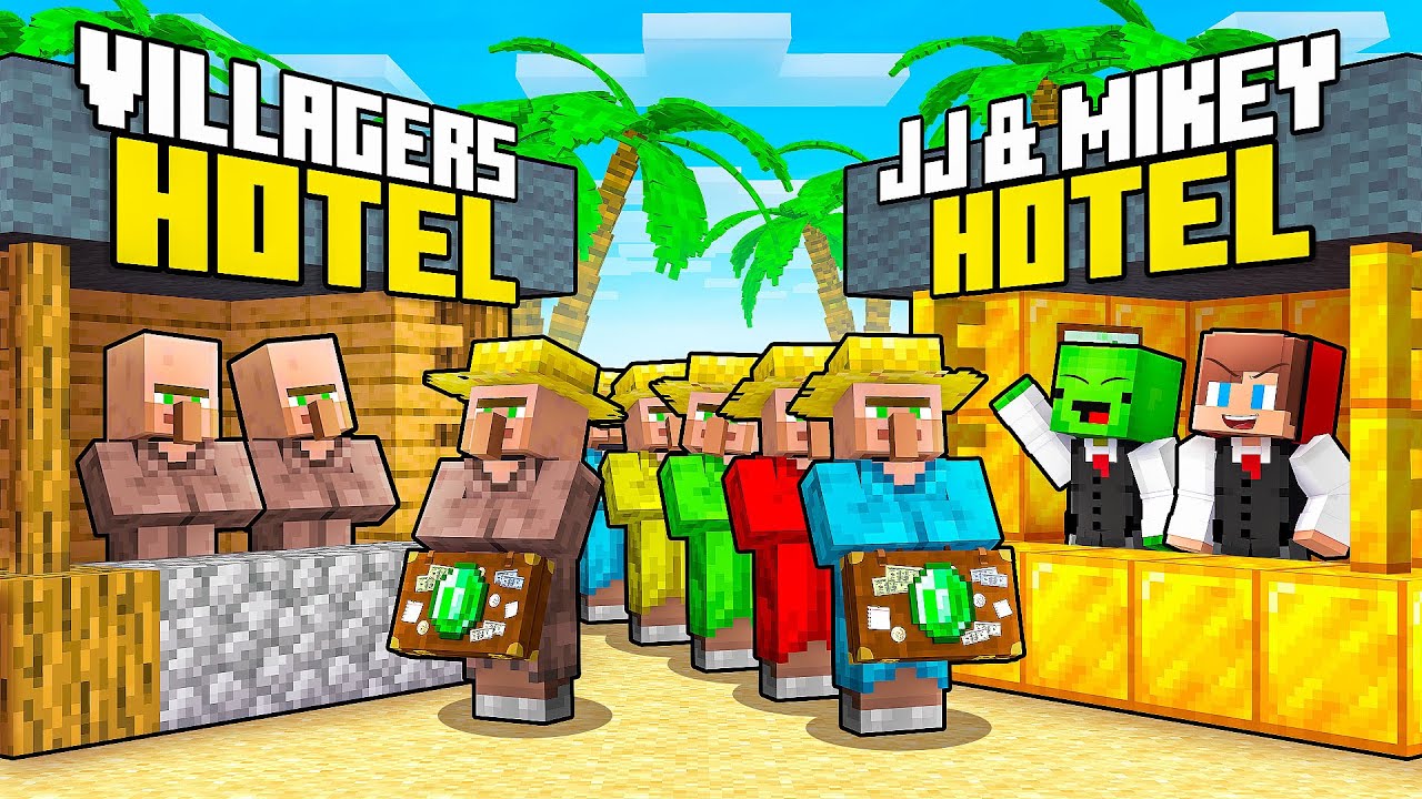 JJ and Mikey vs VILLAGERS Hotel Battle in Minecraft - Maizen