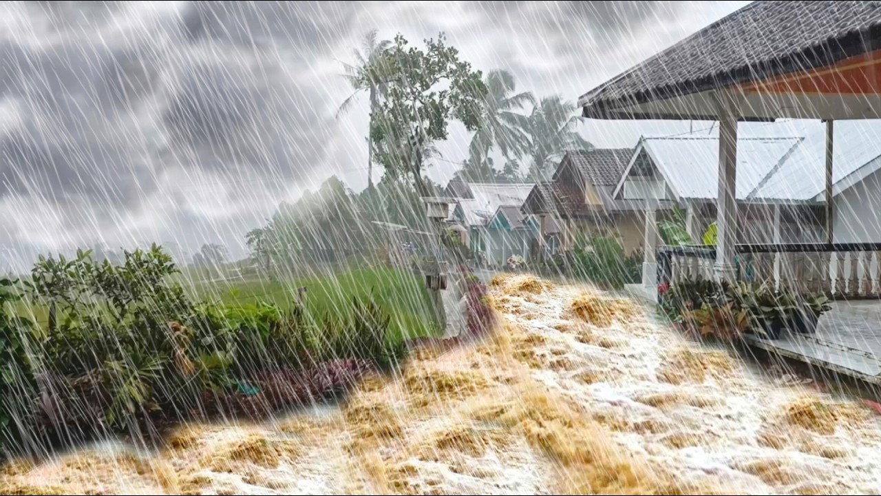 SUPER HEAVY RAIN AND THUNDER IN BEAUTIFUL HILLY VILLAGE | BEST RAIN BEDTIME SOUND