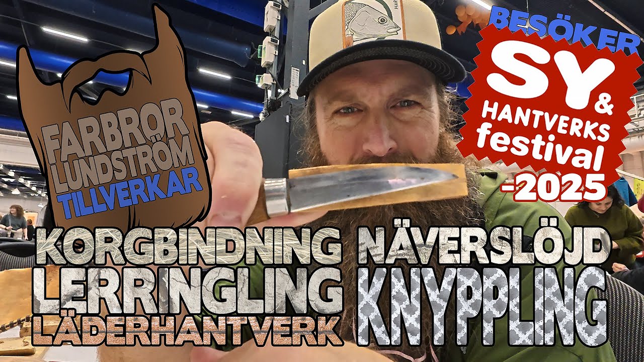 Farbror Lundström besöker Sy och Hantverksfestivalen. 2025 Provar Näverslöjd Keramik och knyppling