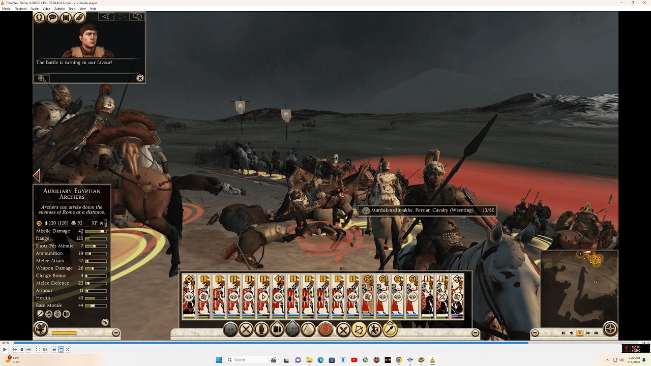 Rome 2 Augustus faced Armenia In Night and Rainy Weather 2640 Romans VS . 1786 Persians Lost 343 ??