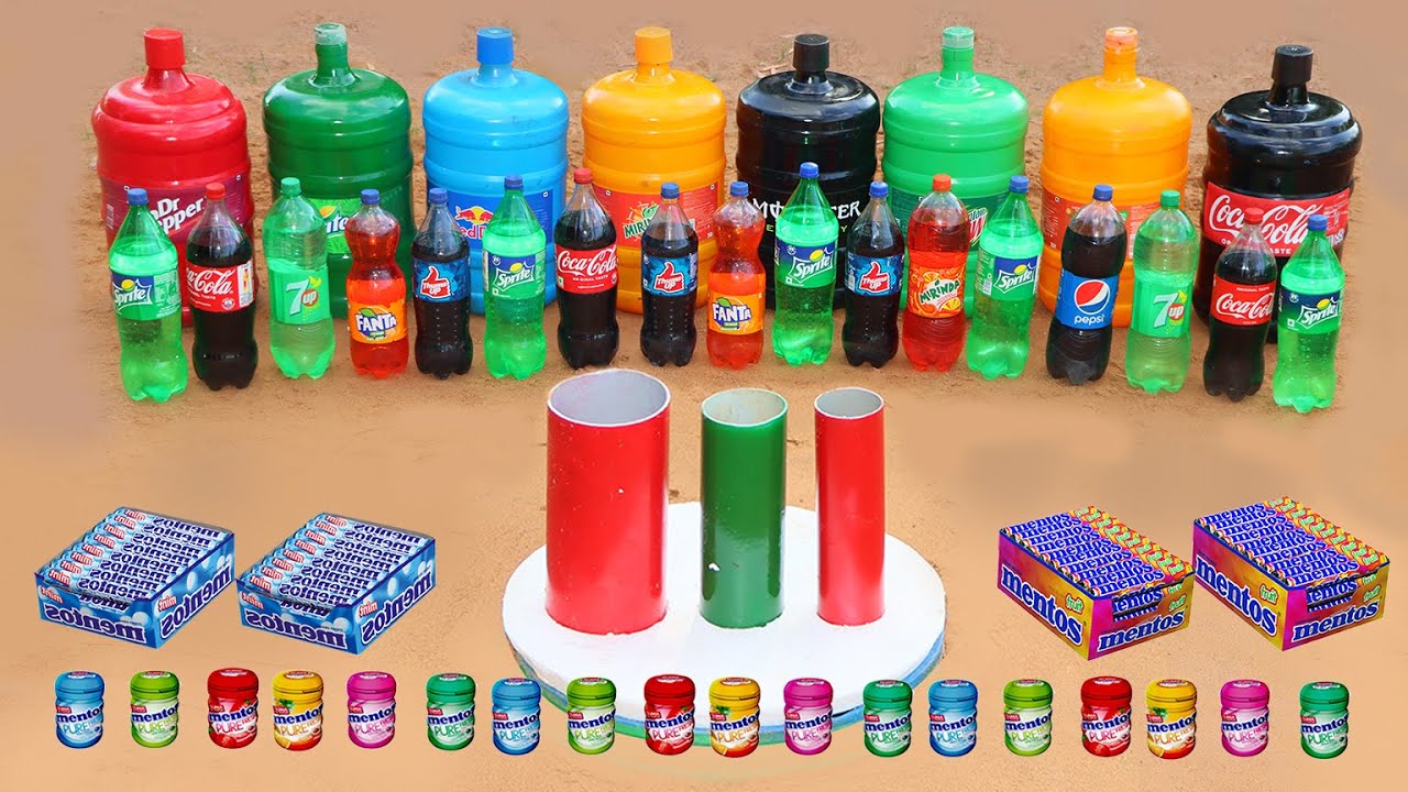Devil's Toothpaste Experiment: Big Coca-Cola, Fanta, Mtn Dew, 7up, Mirinda vs Mentos Underground