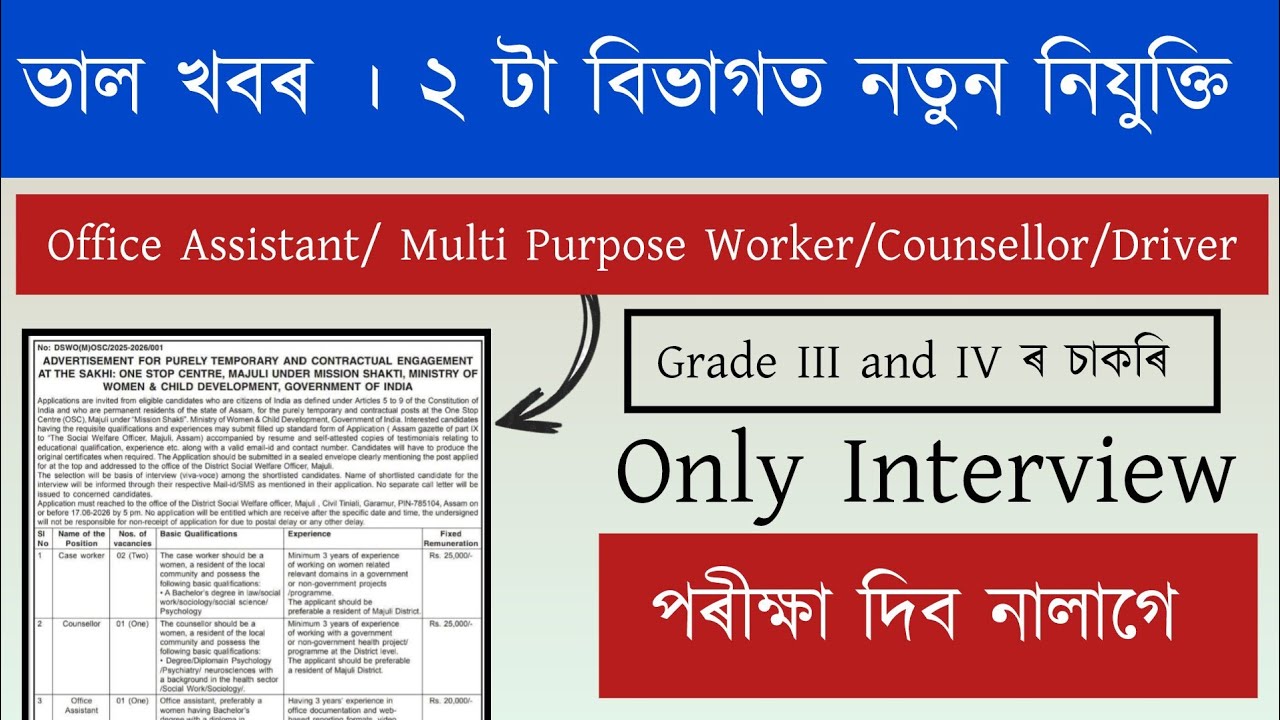 নতুন চাকৰি ।&zwnj; পৰীক্ষা দিব নালাগে ২০২৬ | No Exam | New Job Vacancy 2026 | Assam Job Vacancy 2026 |