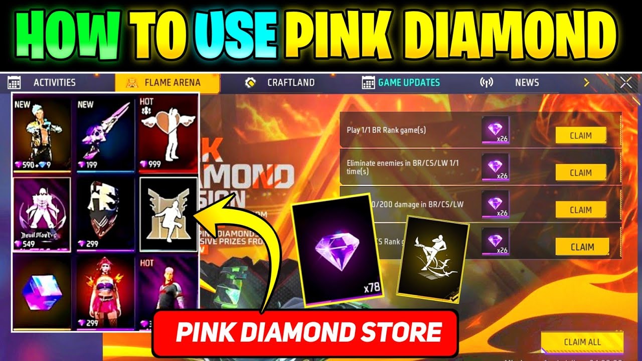 How To Use Pink Diamond In Free Fire || Pink Diamond Store || Free Fire Pink Diamond || FF New Event
