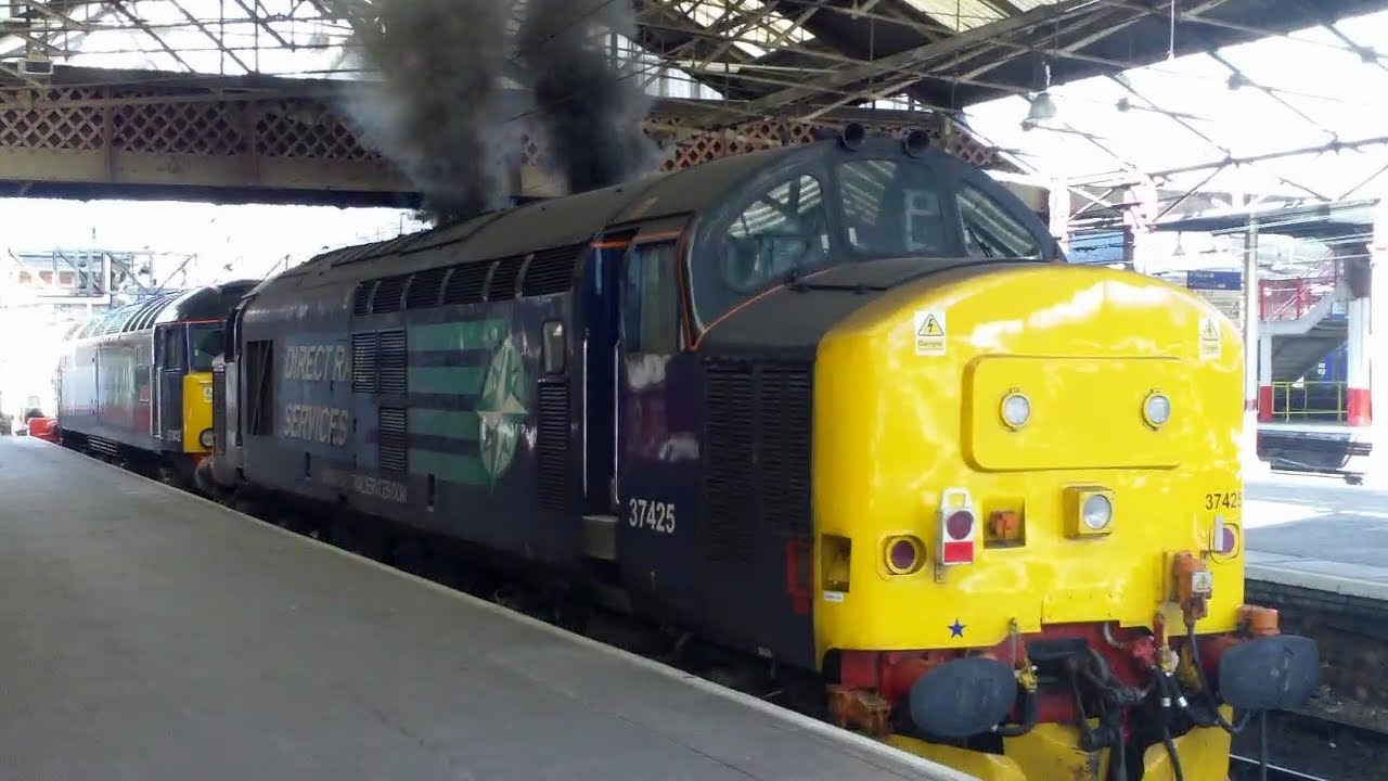 Direct Rail Services Class 37 37425 startup at Crewe + Departure - 3rd April 2013