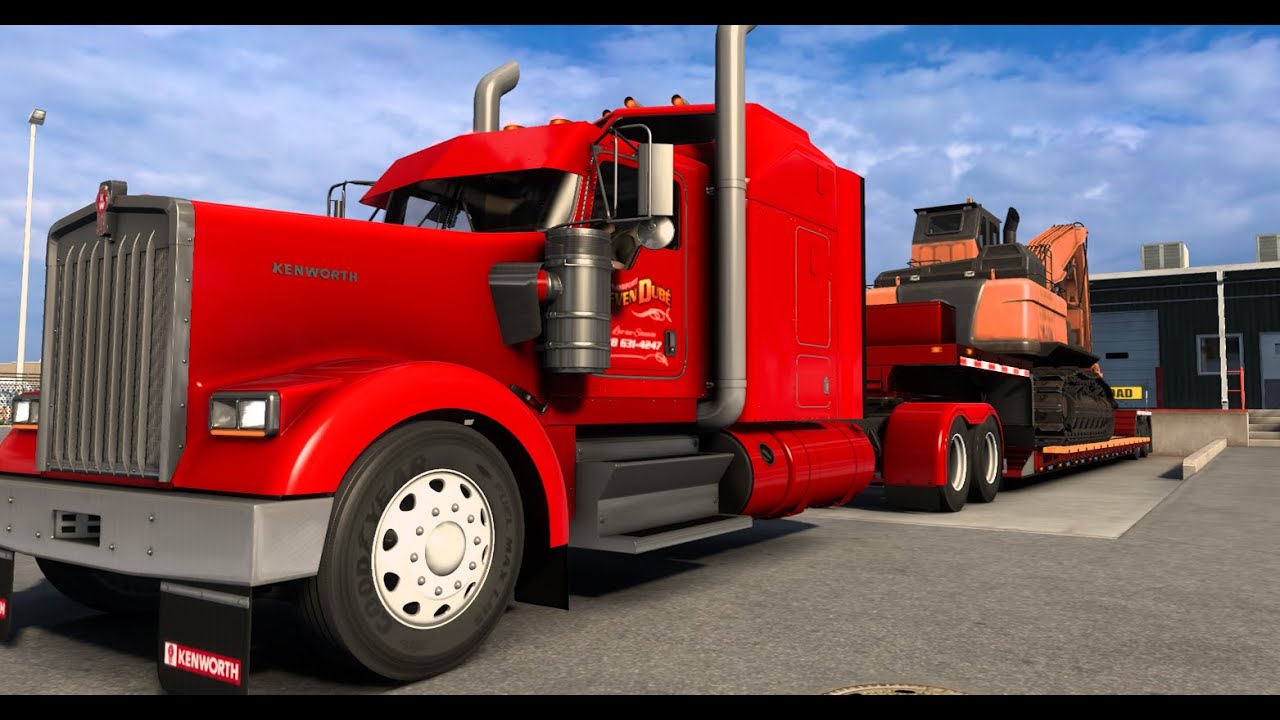 American Truck Sim |Hauling Large Excavator With Ruda Lowboy Trailer | Ruda KenWorth W900|Live