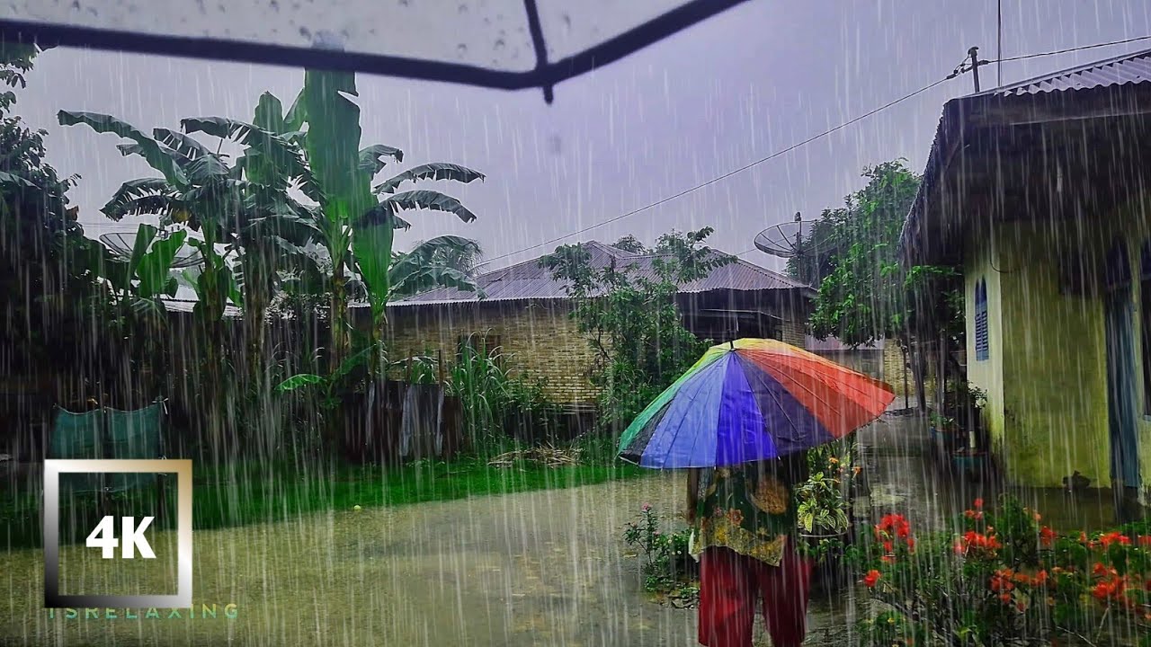 4K INDONESIA WALK, WALKING IN HEAVY RAINSTORM (COUNTRYSIDE VILLAGE LIFE) ASMR SLEEP