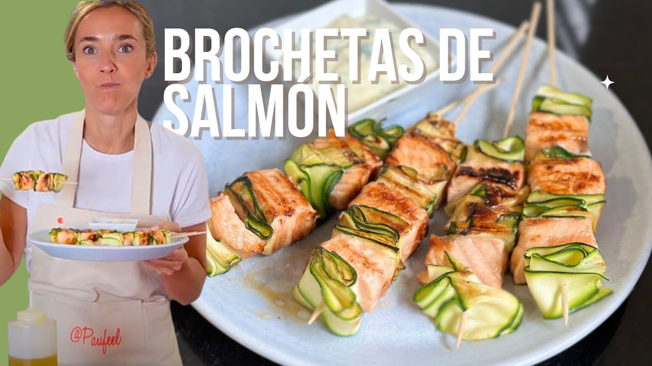 Receta de SALMÓN Y CALABACÍN, la mejor combinación en una brocheta, te va a encantar. 😋
