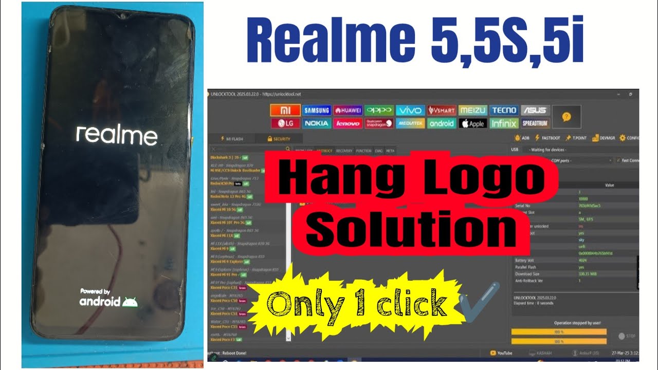 Realme 5 5S 5i Hang Logo Solution Fixed Only 5 minutes For Unlock Tool // Realme 5 ka Logo Solution 