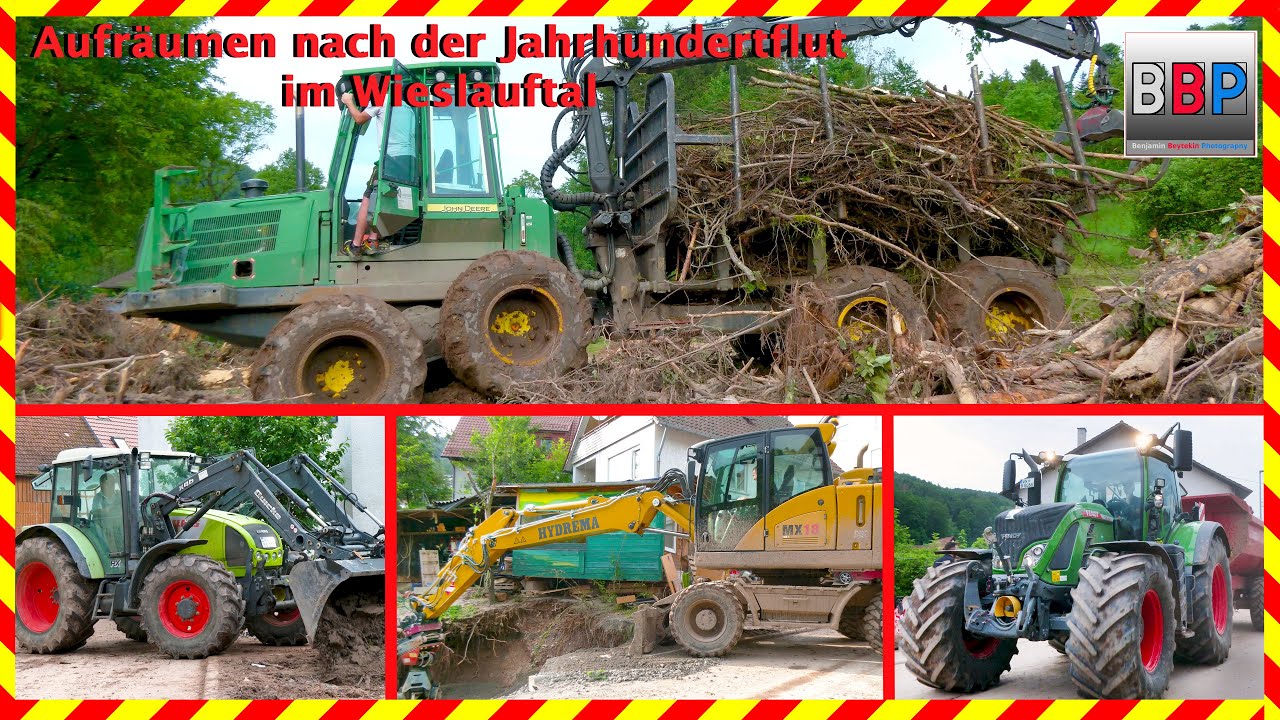 Maschinen im Einsatz - Jahrhundertflut im Wieslauftal, 05.06.2024. #hochwasser #rudersberg