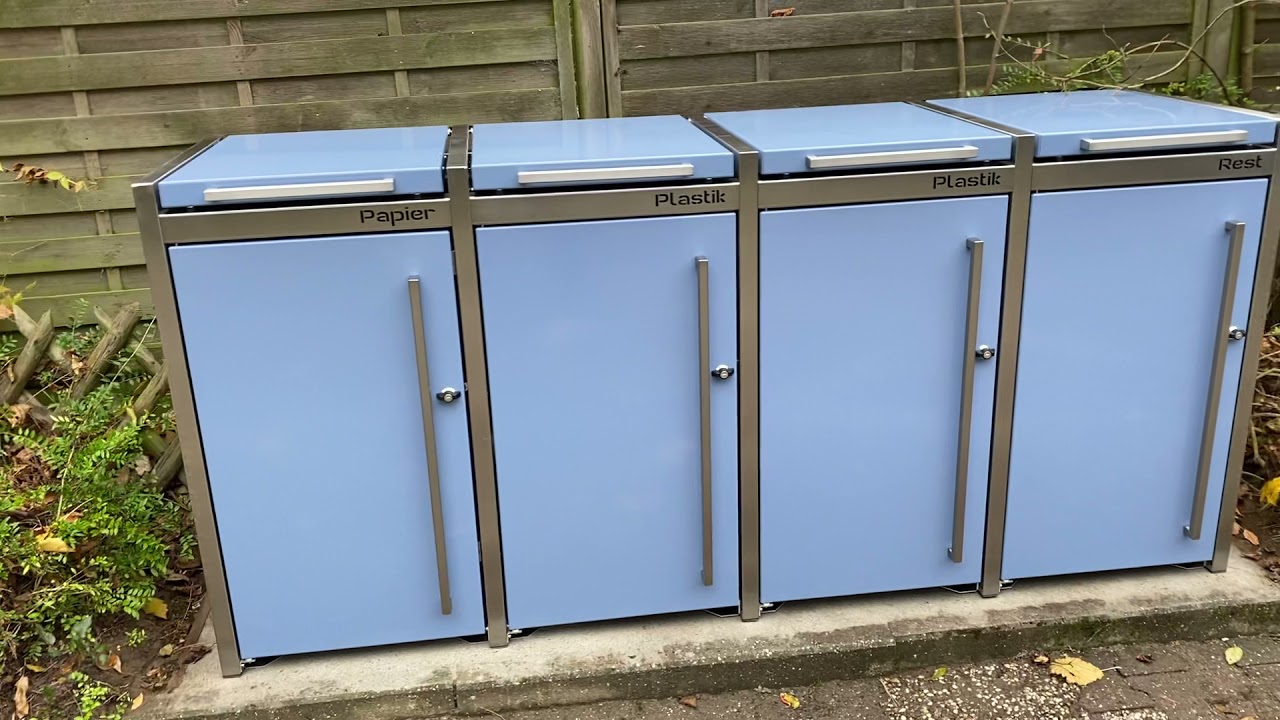 Geweko Vierer M&uuml;lltonnenbox f&uuml;r 120l Tonnen in RAL 5014 Taubenblau Pulverbeschichtet