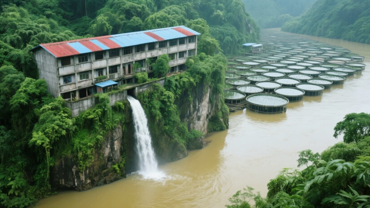 挂在江边崖壁上的梦幻养殖场，仿如桃源仙境，真是一处奇特景观 ！【乡村阿泰】