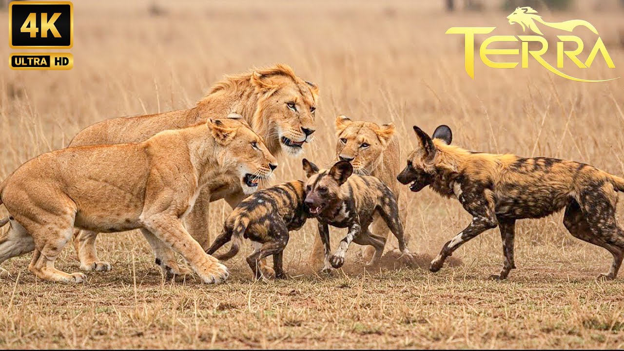 PERROS SALVAJES VS LEONES | Choque De Depredadores En La Sabana | Animales Salvajes