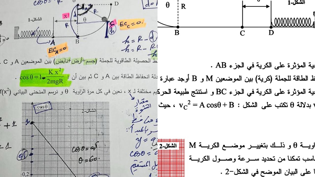 الطاقة الكامنة المرونية تمرين شامل لطاقة الكامنة المرونية ومعادلة انحفاظ الطاقة