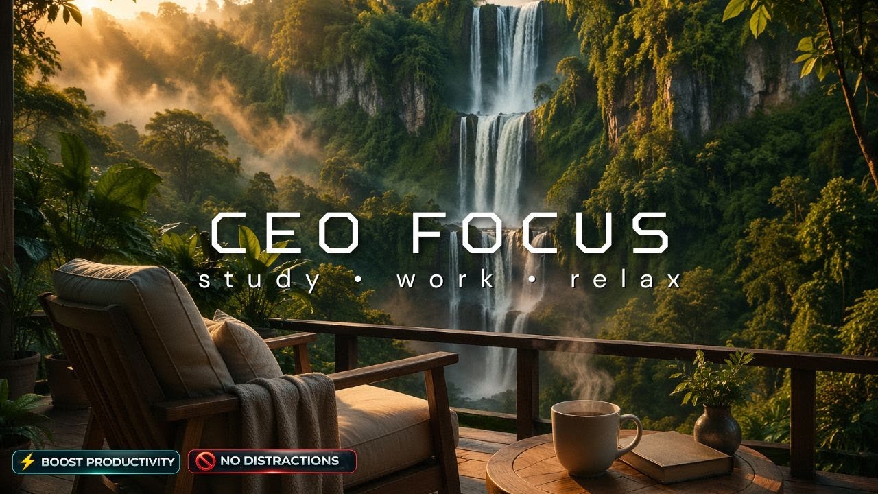 4K Deep Focus Music for Traders - Stock Market Concentration Sounds and Waterfall Noise