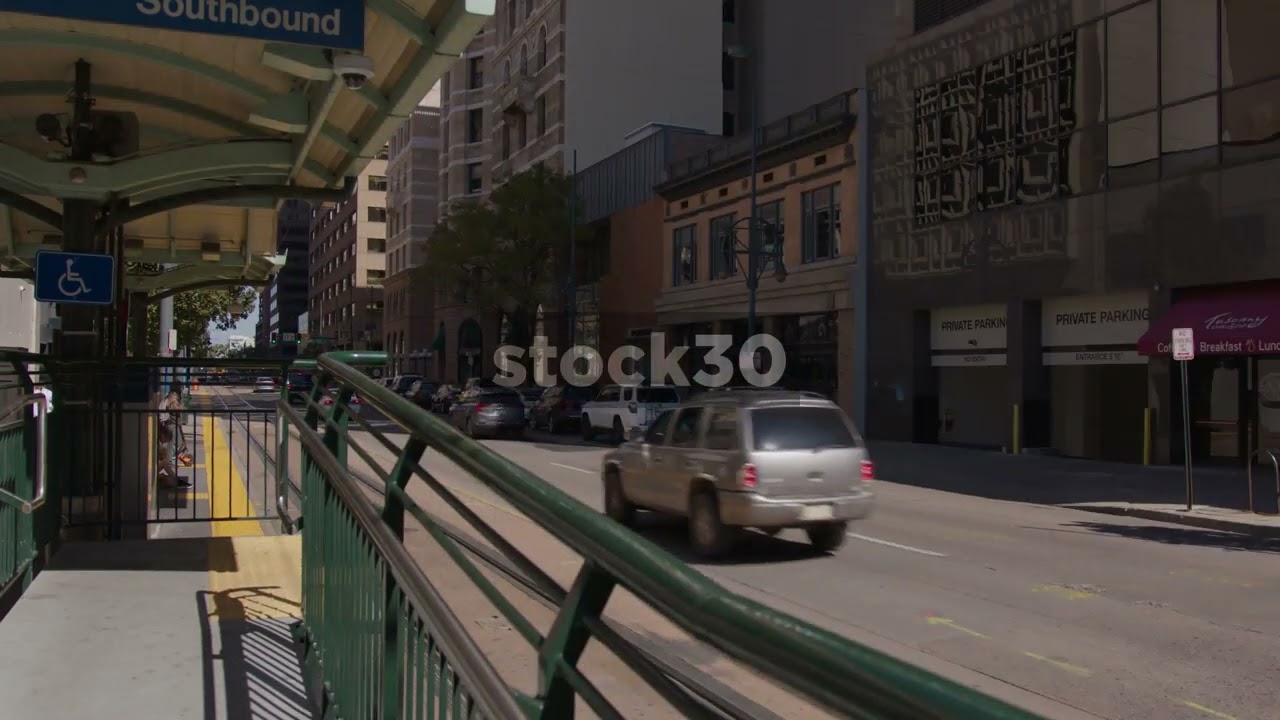 Tram Departing From Platform At 16th And Stout In Denver, Colorado, USA 1