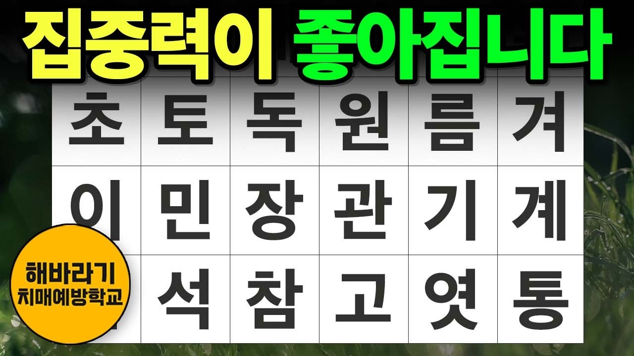 【치매 예방】풀면 풀 수록 집중력이 좋아집니다┃숨은단어찾기,치매예방,치매테스트,단어퀴즈,낱말퀴즈