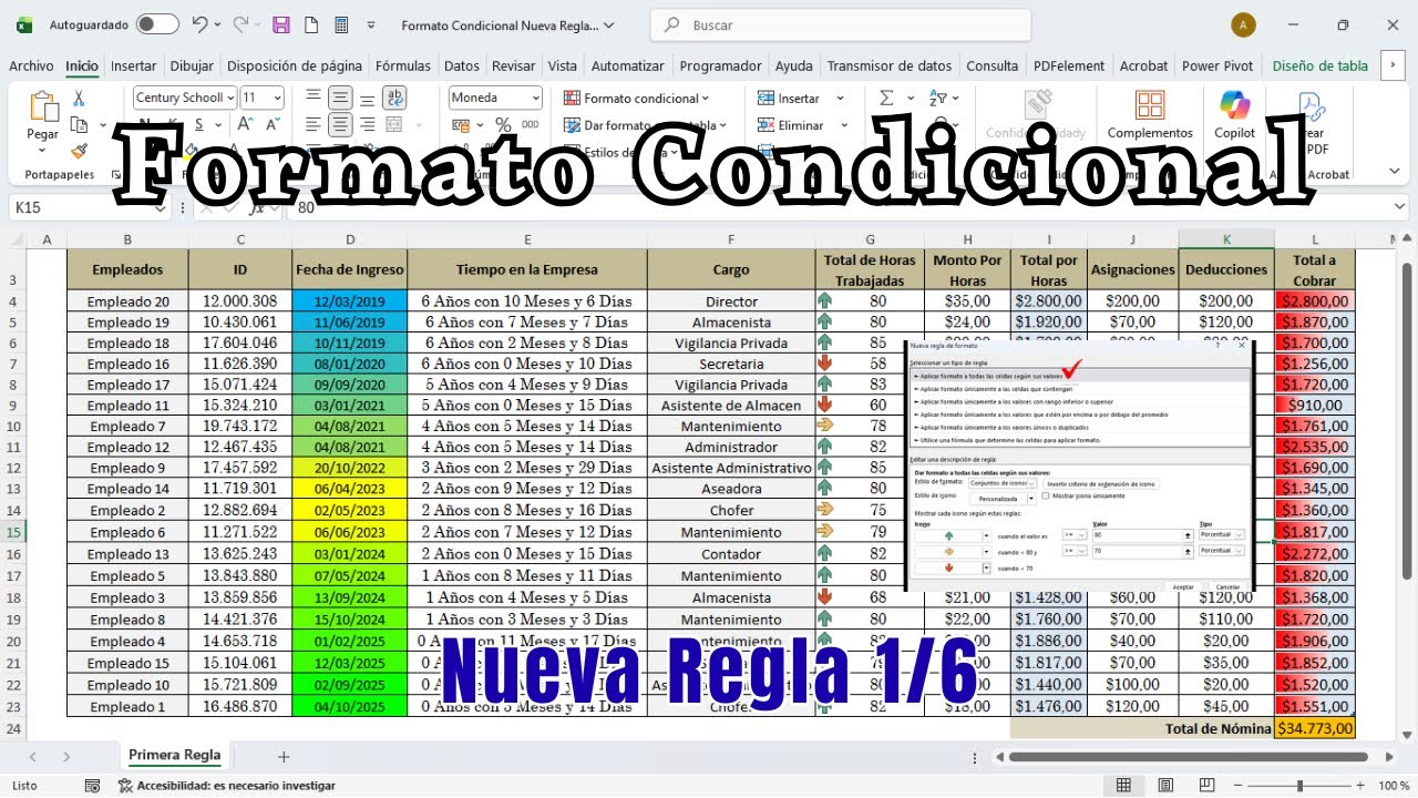 Formato Condicional - Nueva Regla - Aplicar Formato a Todas Las Celdas Según Sus Valores - Regla 1/6