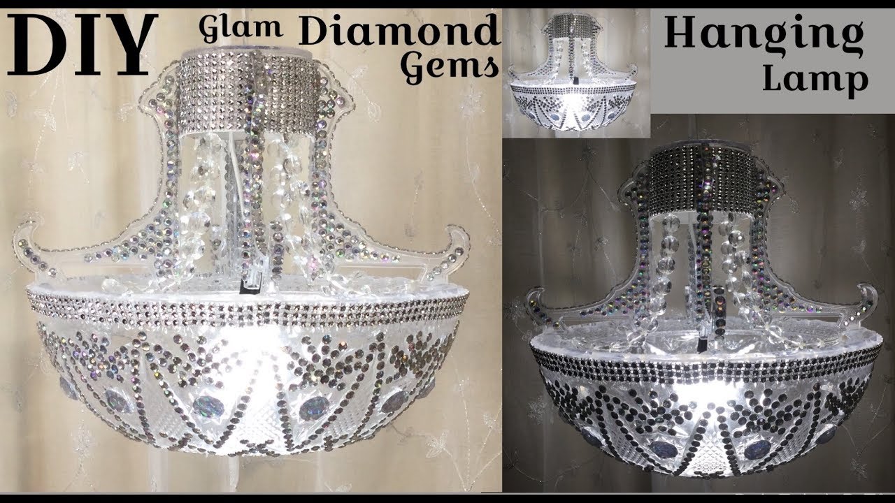 Dollar Tree DIY / Manualidades / Glam Diamond Gems LED Hanging Chandelier Lamp 2019 #WithMe