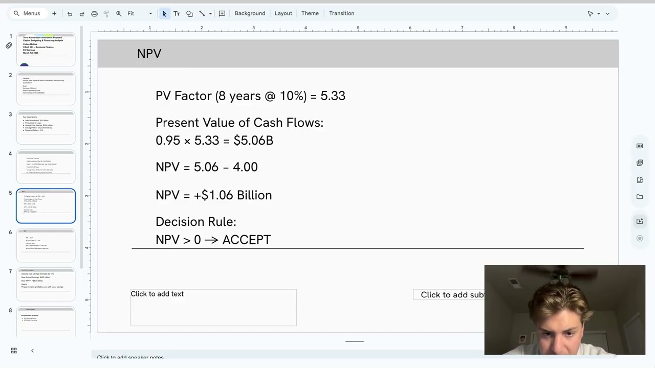 Tesla Automation Investment Proposal Capital Budgeting & Financing Analysis Cullen McGee CBAD 363 –
