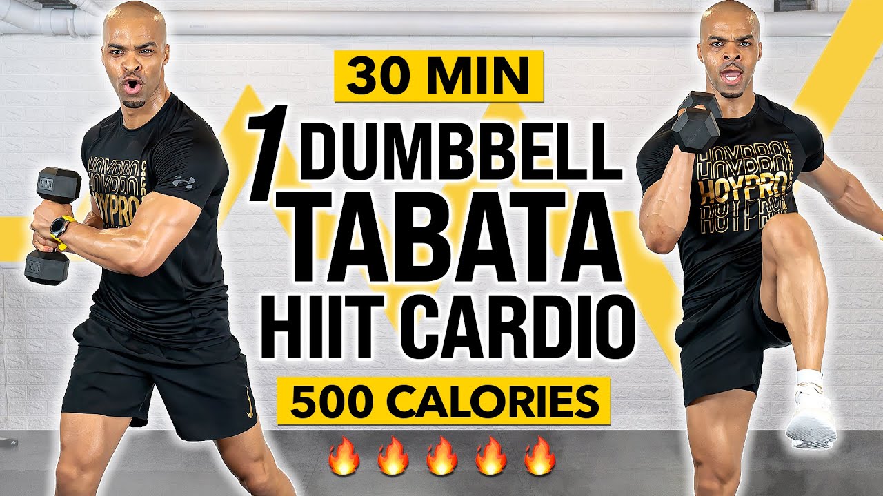 One Dumbbell Only! Standing Full Body Tabata HIIT Cardio Workout (BURN 500 Calories in 30 Minutes)