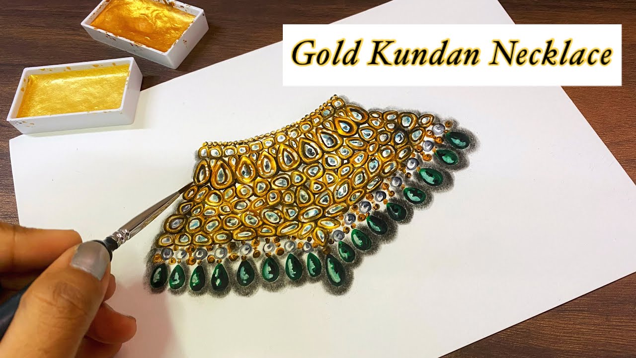 Gold Kundan Necklace | Jewellery Illustration | Art Studio by Srabani
