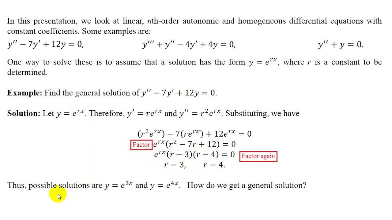 1-lecture: Higher Order Homogeneuos Equation lecture on Higher mathematics.