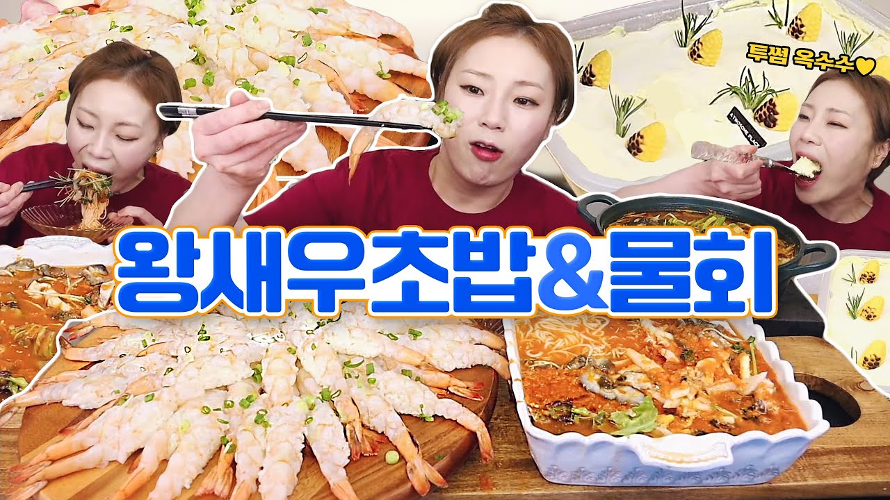 왕새우 초밥 50개와 시원한 물회+매운탕 후식은 투썸 옥수수크림치즈 🌽파티팩 먹방! 230523/Mukbang, eating show