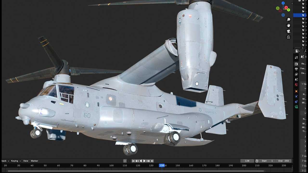 Transport /cargo aircraft modeling process. ( Bell Boeing V-22 Osprey) Blender timelapse.