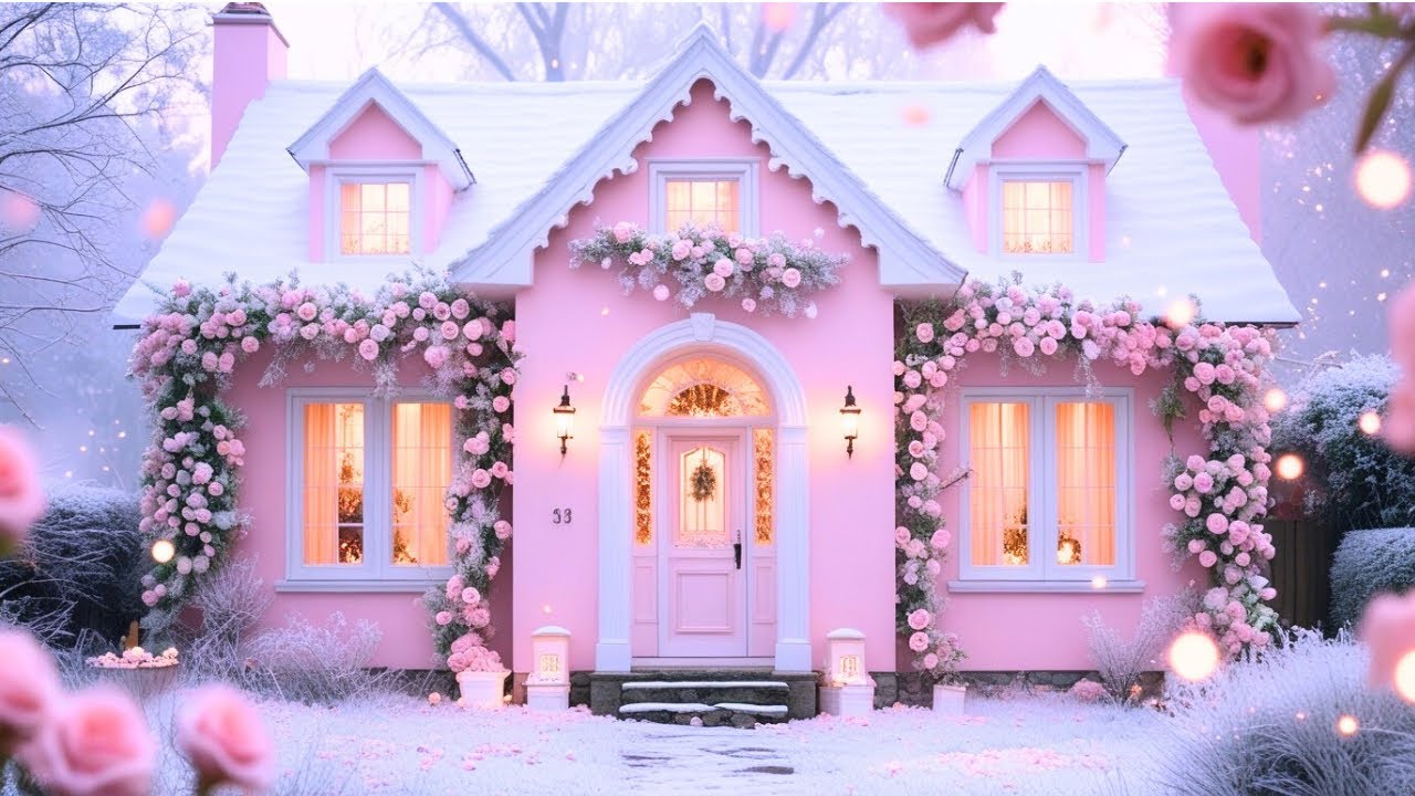 10 Pink Winter Cottages with Flowers 🌸 Magical Cottagecore Tour Compilation
