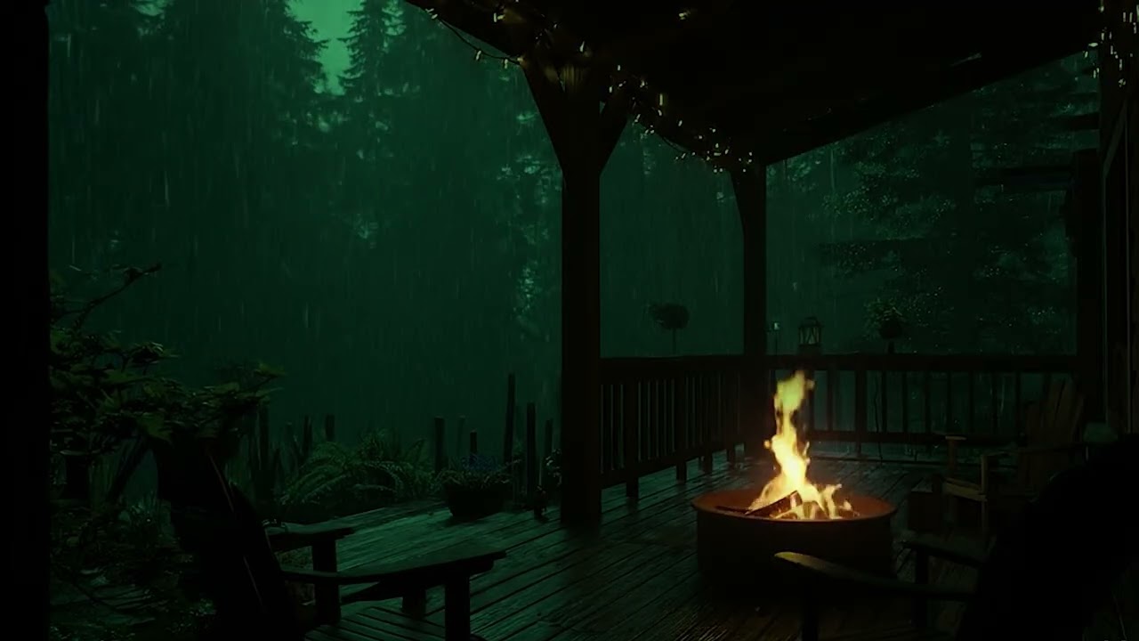 Cabin Balcony During a Night Storm • Soothing Rain & Thunder Sleep Sounds