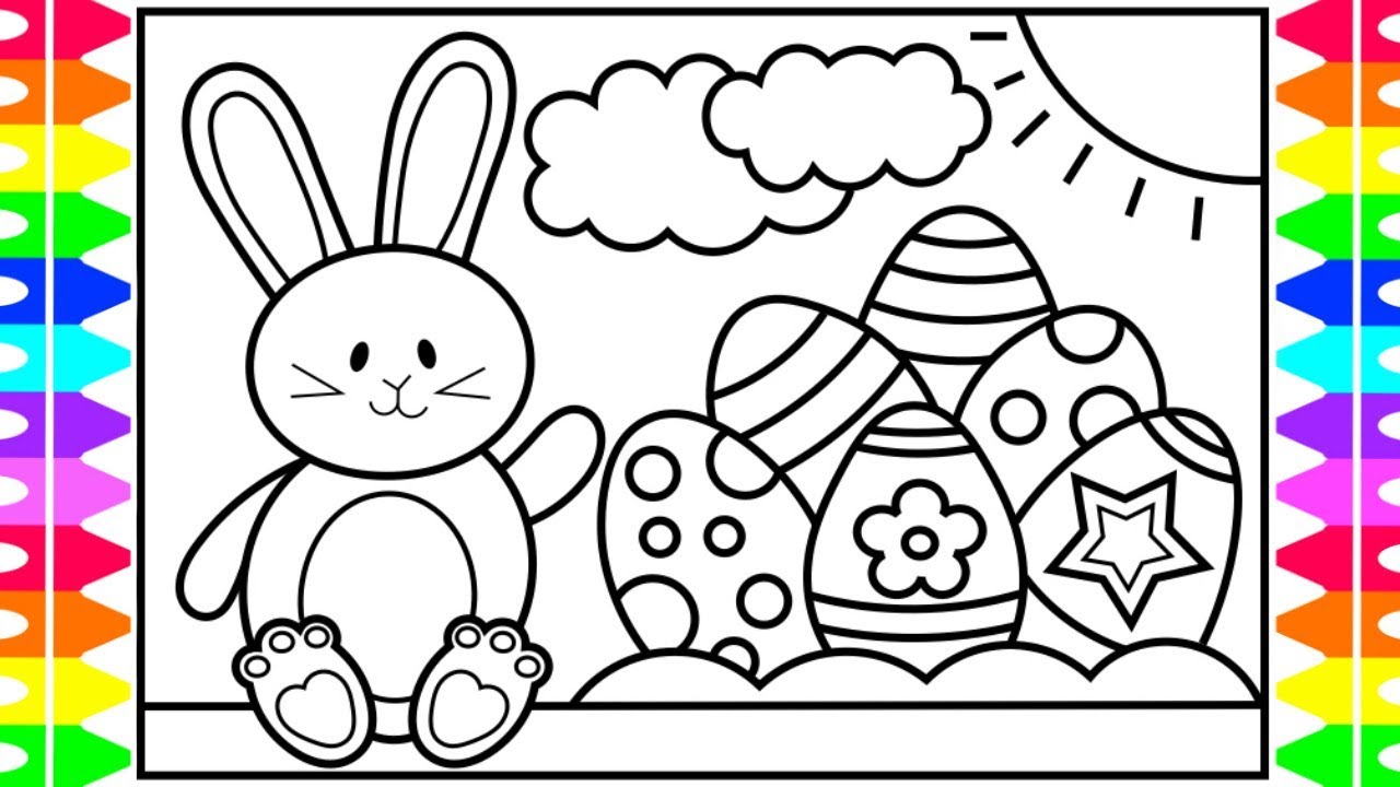 How to Draw the Easter Bunny and Eggs for Kids 🐰🌈🌸Easter Drawings for Kids💜Easter Coloring Pages