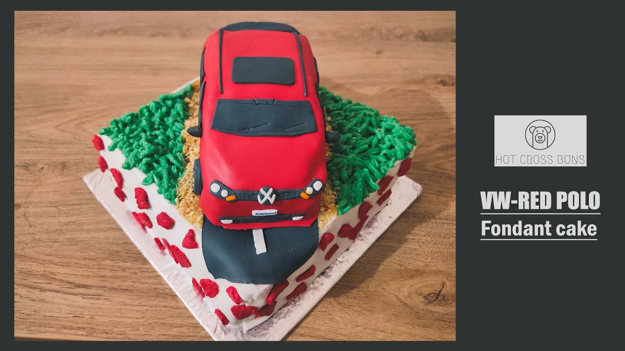 Car cake | VW Polo | Scarlet red |Butterscotch | Praline | Fondant cake |