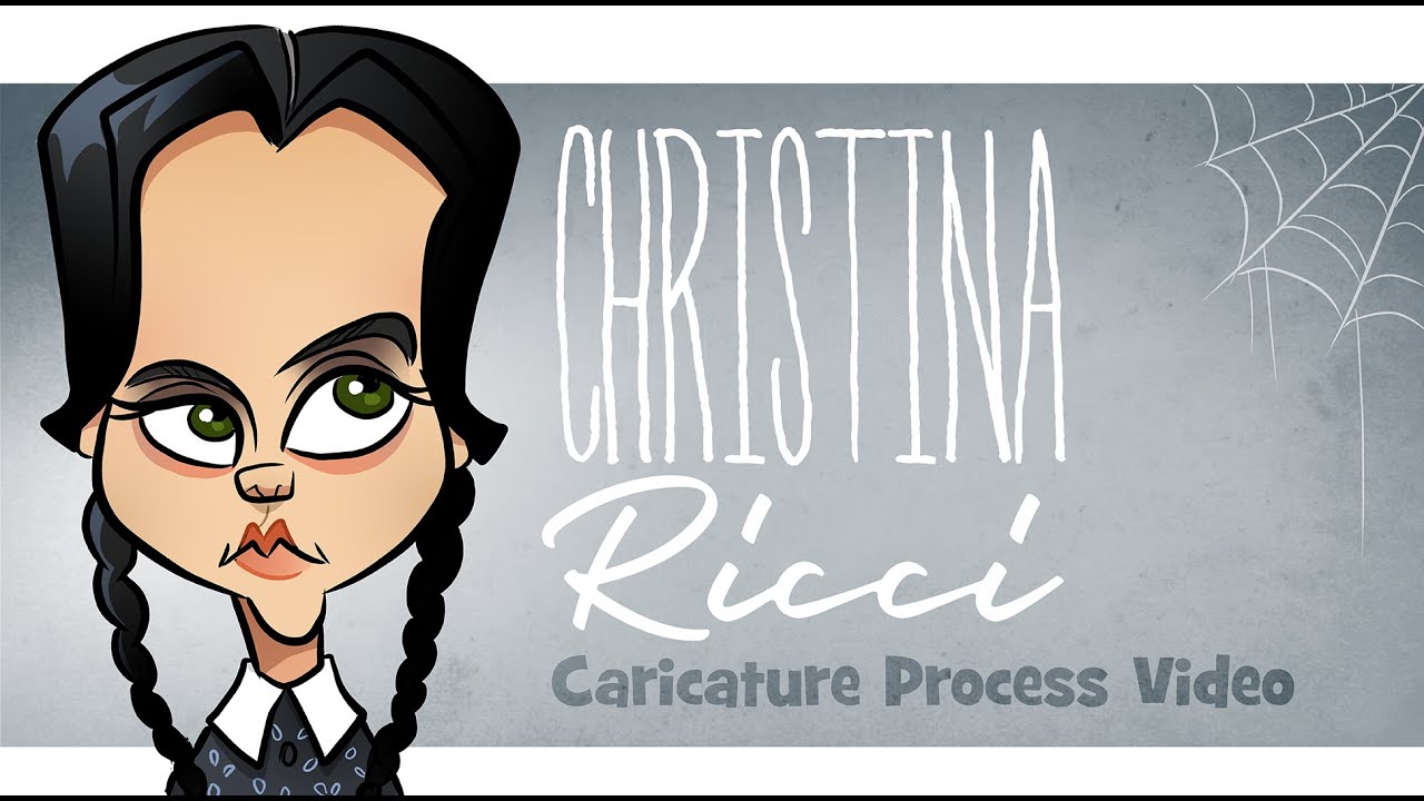Christina Ricci (Wednesday Addams) Caricature art drawing process tutorial