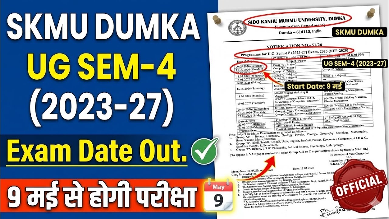 SKMU UG SEM-4 (2023-27) Exam Date Out 🔥 | 09 May से परीक्षा