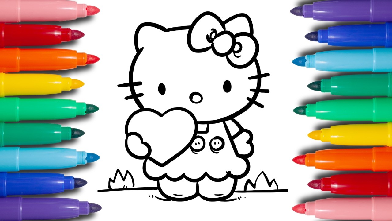 Come colorare Hello Kitty - Tutorial per Bambini - Disegni da colorare