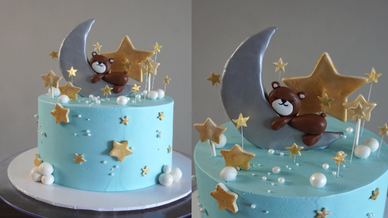 Cake decoration| How to make simple Baby Shower cake |Teddy bear on the moon cake