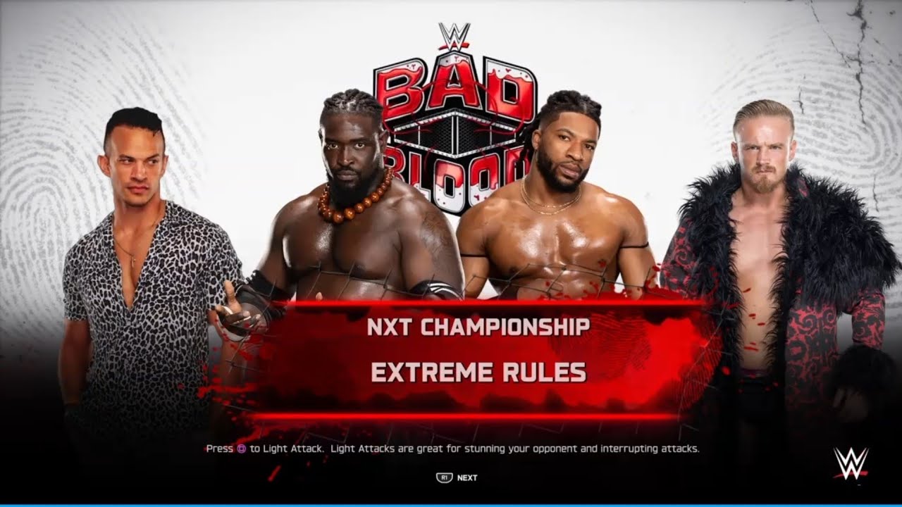 A Fatal 4 way extreme rules match for the NXT championship in WWE 2K25