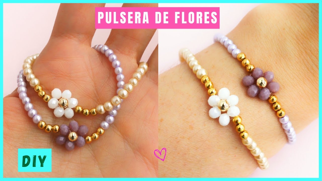 🤩 Эластичный браслет с цветами из кристаллов и жемчуга 🌼 Нейлоновые браслеты #курсыбижутерии