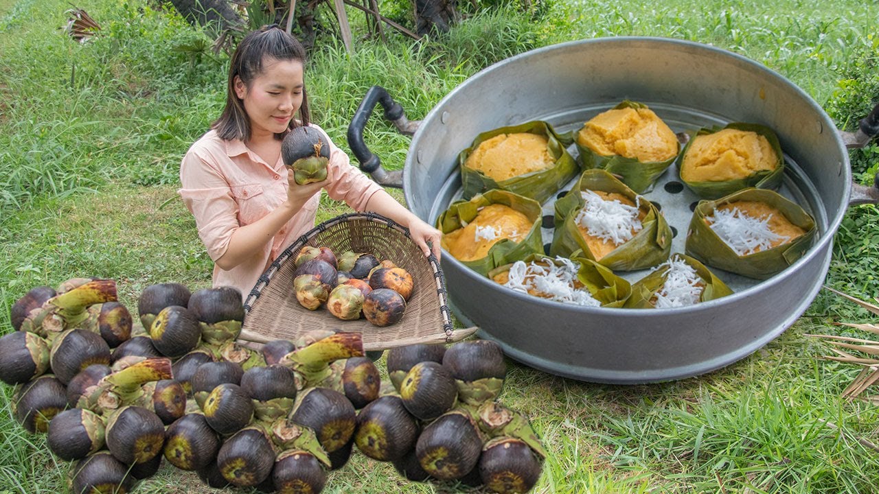 Picked Sweet Ripe Palm Fruit to Make Tasty Toddy Palm Cake in Homeland