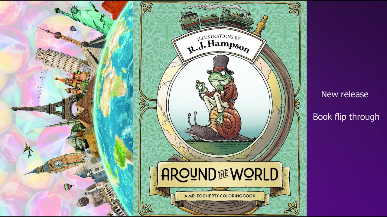 Around the World |  R J Hampson | coloring book flip through | New release #adultcoloringchannel