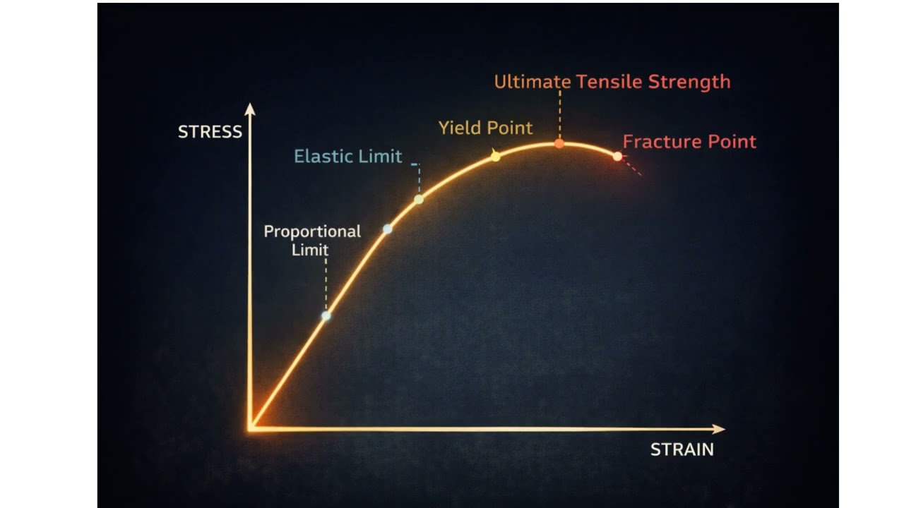 Stress&ndash;Strain Diagram explained: Elastic, Yield, UTS & Fracture in seconds ⚙️📊