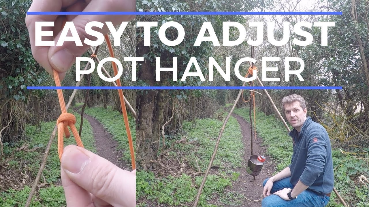The easiest adjustable height pot hanger - for boiling and cooking over a camp fire