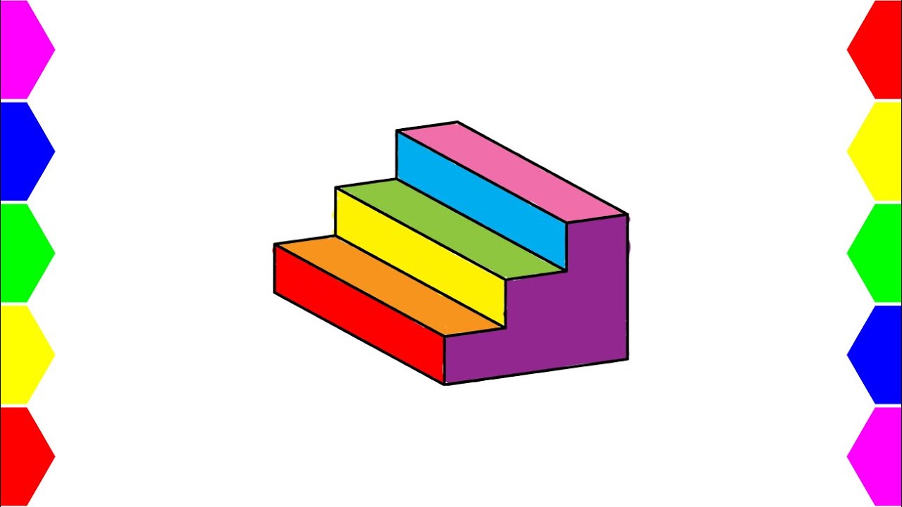 How to draw STAIRS | 3d stairs drawing and coloring | Step by step drawing 2024