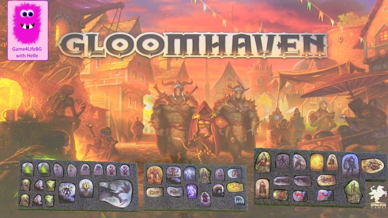 Gloomhaven, using the foam to organize/store all the monster tokens (In English, board game)