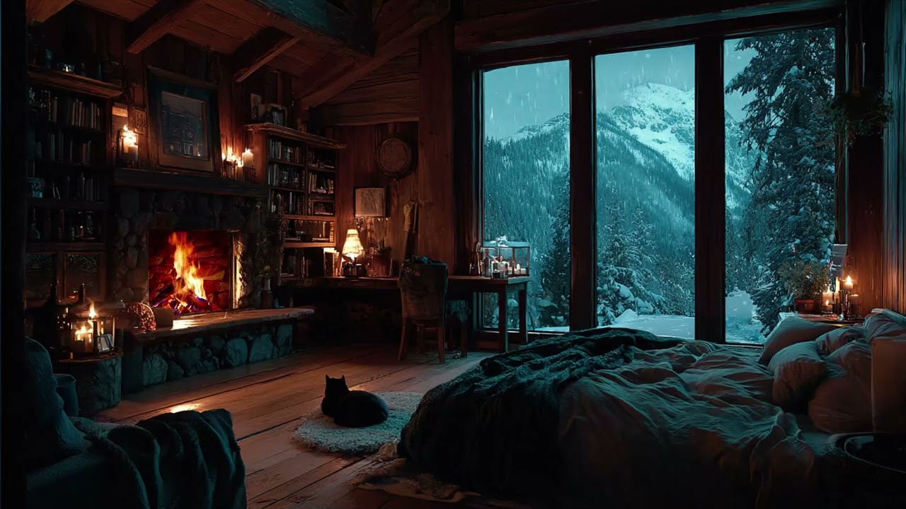 🕯️ Candlelight Piano Night | Romantic Snowfall Ambience for Sleep Relax Study 5 Hours