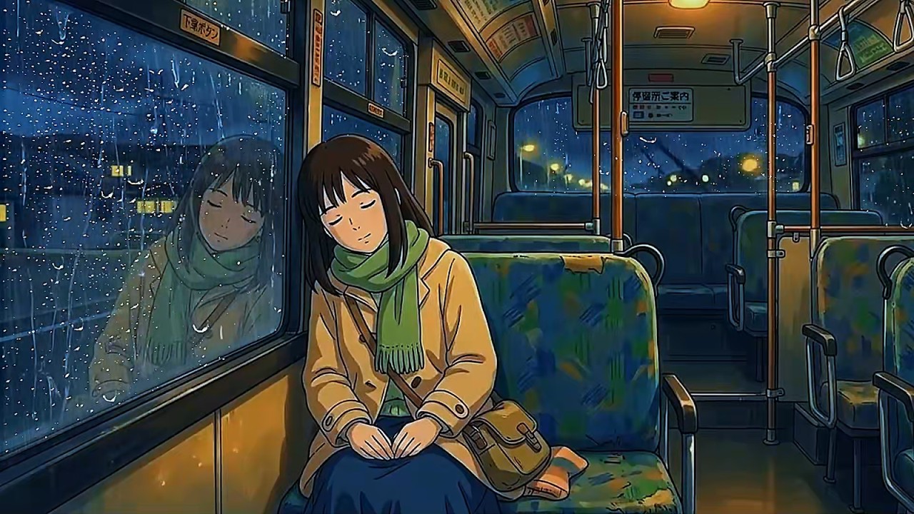 Waiting for the Last Bus in the Rain (Quiet Village, Window Rain, Night Ride) | Ghibli-Style ASMR