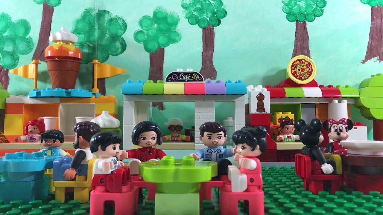 Stop Motion LEGO Stories: Duplo Food Court Family Fun Day with Mickey and Minnie Mouse by @ColieBrix