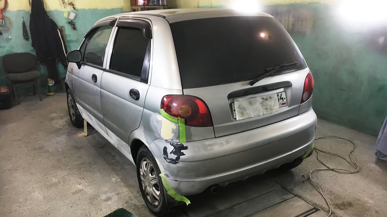 Покраска Daewoo Matiz в гараже! Правильная оклейка авто под окрас.