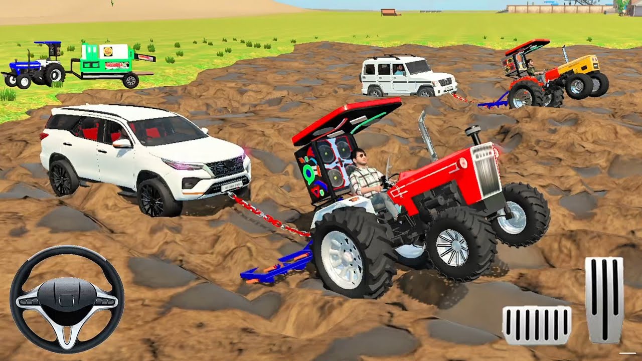 🤷😭💥 Bolero and Fortuner stuck in Mud and tractor rescued the vehicles 💥🤷😱 #tractorgame #gamingvideo 