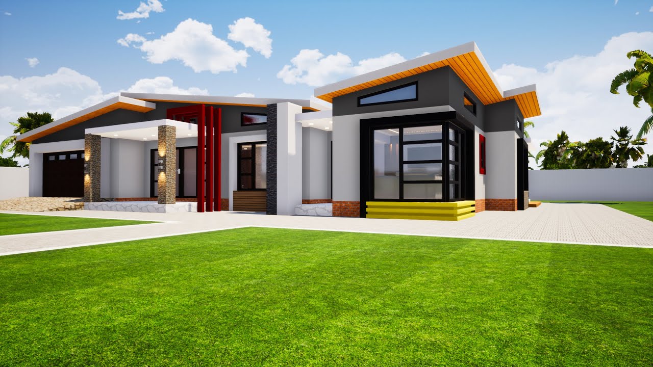 Simple and beautiful house Design  | 3 Bedroom design with Skillion Roof | 22.2mx17.9m